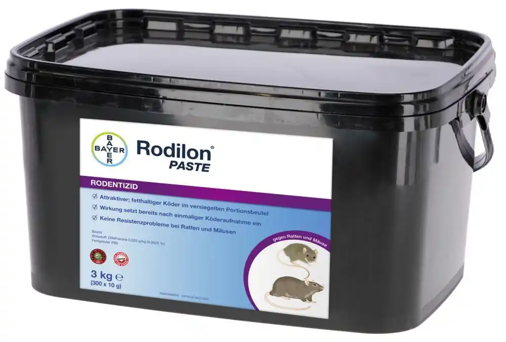 Bestseller Bayer Rodilon Paste 3kg 300x10g Beutel 25 ppm Rattengift / Mäusegift Sachkundenachweispflichtig