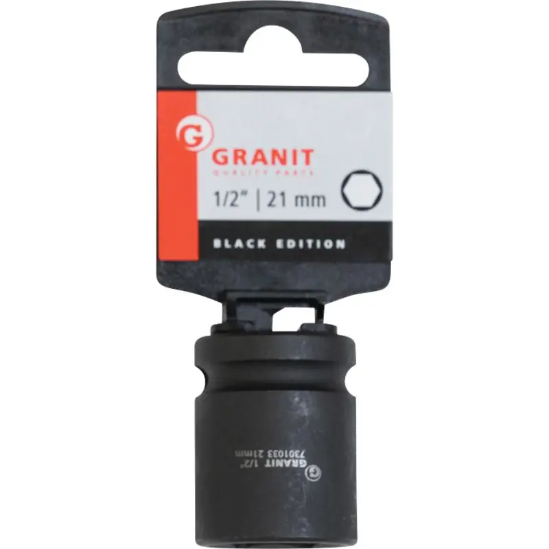 GRANIT Black Edition  1/2" 6Kant-Kraft-Stecknuss, kurz, 21mm Echt