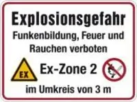 Geprüft Warnschild "Ex-Zone 2 Radius 3 m"