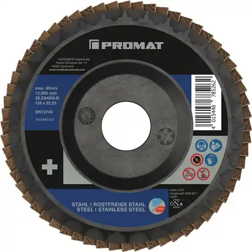 PROMAT Premium-Fächerscheibe 2in1 Durchmesser 125 mm Körnung 80 flach 40 Sichere Zahlung