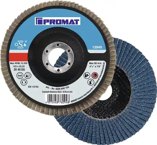 PROMAT Fächerscheibe Durchmesser 125 mm Körnung 60 konisch 40 Neuheit