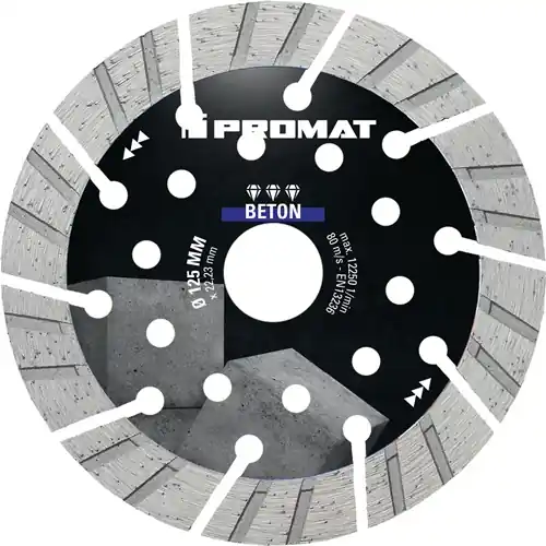 Abverkauf PROMAT Diamanttrennscheibe Durchmesser 125 mm Bohrung 22,23 mm Trennjäger. Baustellensäge (Nicht verfügbar) 22.23 mm