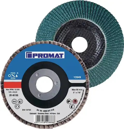 Super-Preis PROMAT Fächerscheibe Durchmesser 115 mm Körnung 40 konisch 40 8500 min-¹