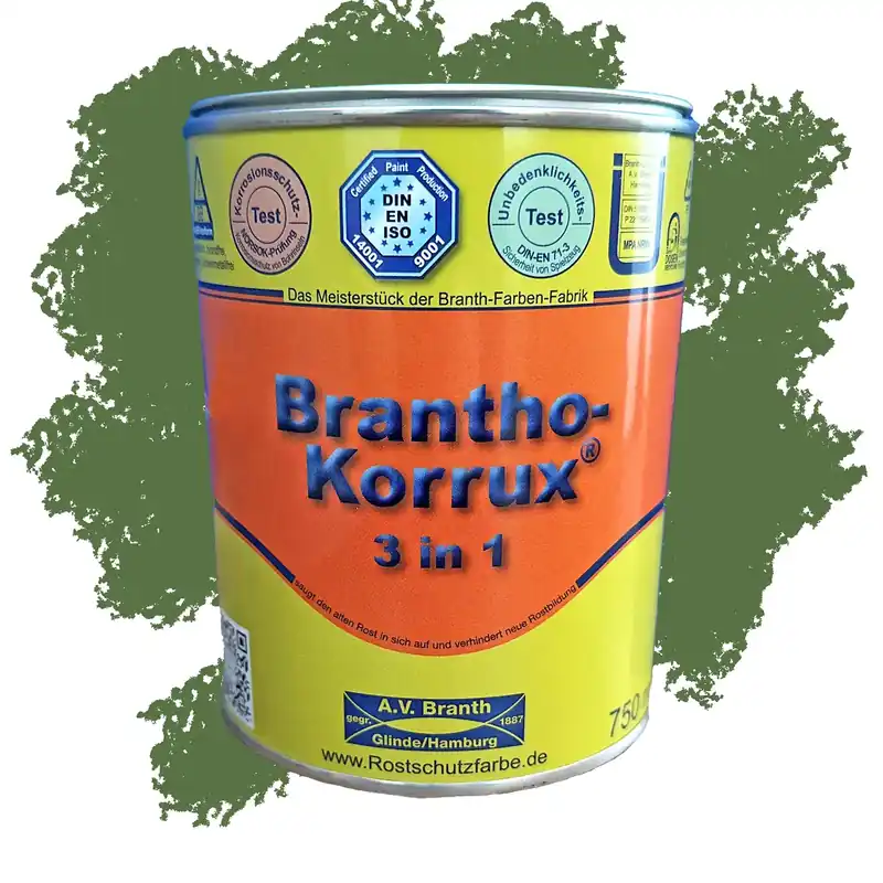Brantho-Korrux 3 in 1 (Schlepperlack), 5 Liter RAL 3009 Rotbraun RAL 1007 Narzissengelb Markenprodukt