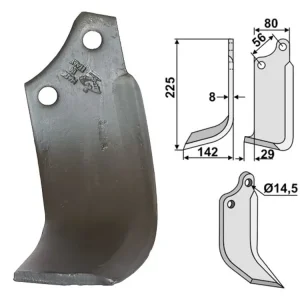 Industriehof® Fräsmesser links/rechts 225 x 80 x 8 mm, Bohrung 14,5 mm, für Maschio Echt