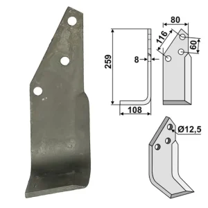 Industriehof® Fräsmesser links/rechts 259 x 80 x 8 mm, Bohrung 12,5 mm, für Pegoraro Aktuell