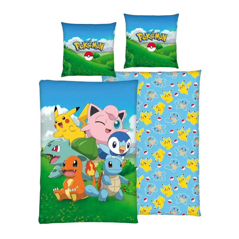 Bettwäsche Pokemon gemalt bunt/ hellblau Neu
