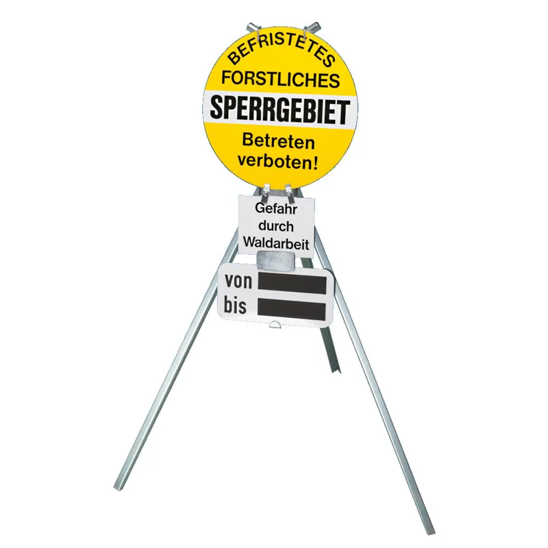 Markenprodukt Warnständer, verzinkt, für 1 Rund- und 2 Rechtecktafeln, ohne Tafeln, zusammenklappbar