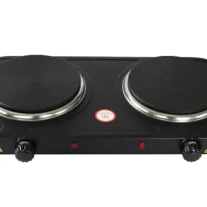 DESKI Doppel Kochplatte Doppel-Kochfeld Gusseisen Platten Schwarz 2 x 1000 Watt Markenprodukt