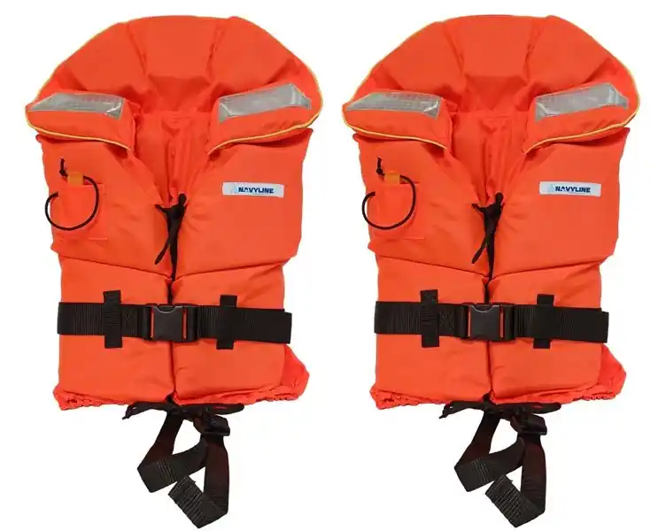Garantierte Lieferung 2 x Navyline Rettungsweste 100N Orange Kragen Pipe Reflex Schrittgurt div. Gr.