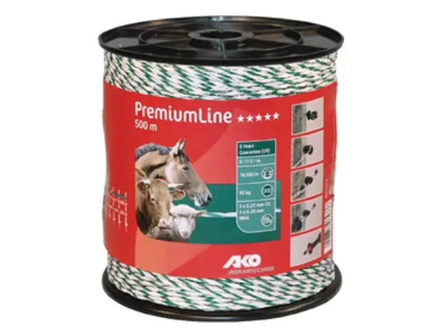 (500 m) AKO Premium-Line, Weidezaunlitze weiß/grün Sonderangebot