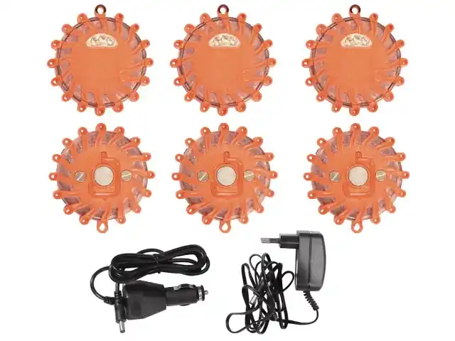 Saisonangebot 6 Stk LED-Warnblinkleuchten inkl. Ladegerät und Koffer
