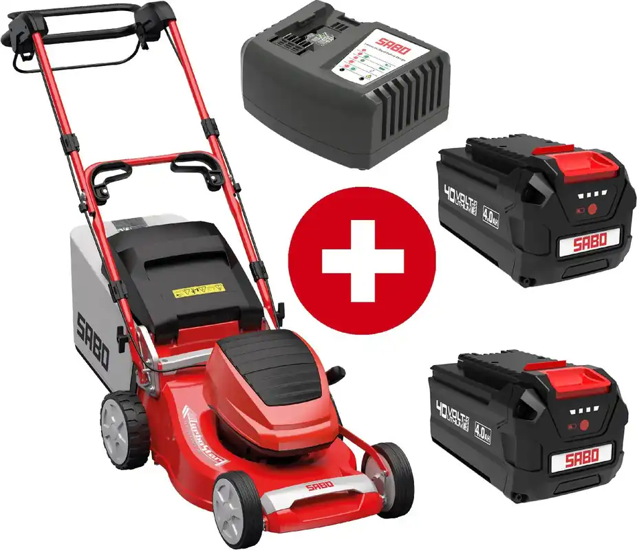 Sabo Akku-Rasenmäher 43-Accu VARIO mit 3 x 4 Ah Akkus und Schnellladegerät Sofort Bestellen