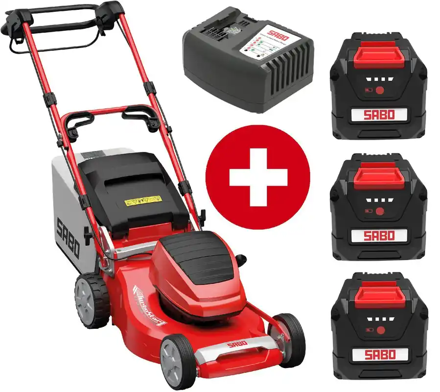 Sabo Akku-Rasenmäher 47-Accu VARIO mit 3 x 4 Ah Akku und Schnellladegerät Direktkauf