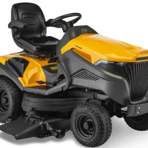 Neue Kollektion Stiga Rasentraktor Tornado 9121 W mit Mulchkit, Anhängekupplung und Batterieladegerät