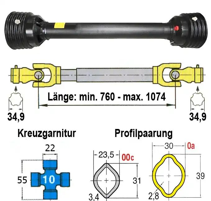 Benzi "Energy" Gelenkwelle L01, Gabelweite 64 mm Preis Gesenkt