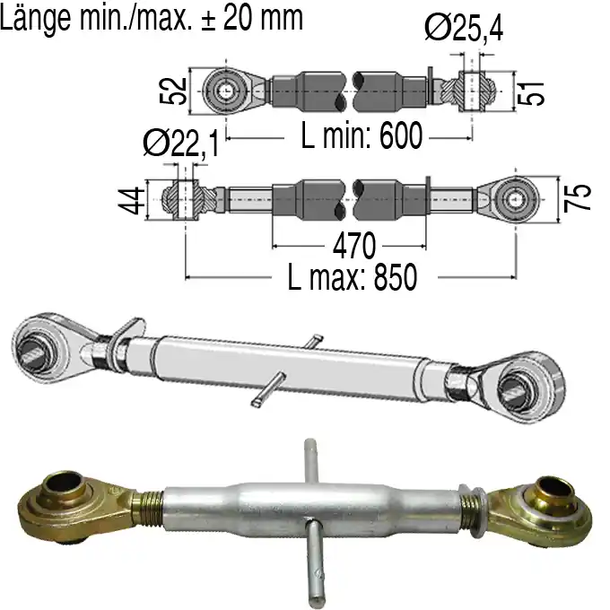 Neu Oberlenker mechanisch, 600-850 mm, Kat. 2