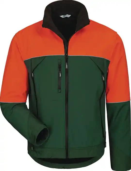 Billig Waldarbeiter-Softshelljacke SANDDORN Gr.L grün/orange ELYSEE
