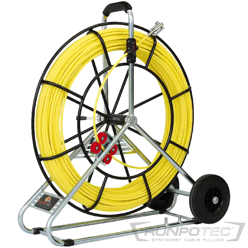 Meistverkauft Runpotec Glasfaserstab 100 m Ø 7,5 mm inkl. Stahlhaspel Ø 730mm-fahrbar, Doppelauslaufsystem und Meterzähler RUNPOTEC Gewinde RTG Ø 12 mm