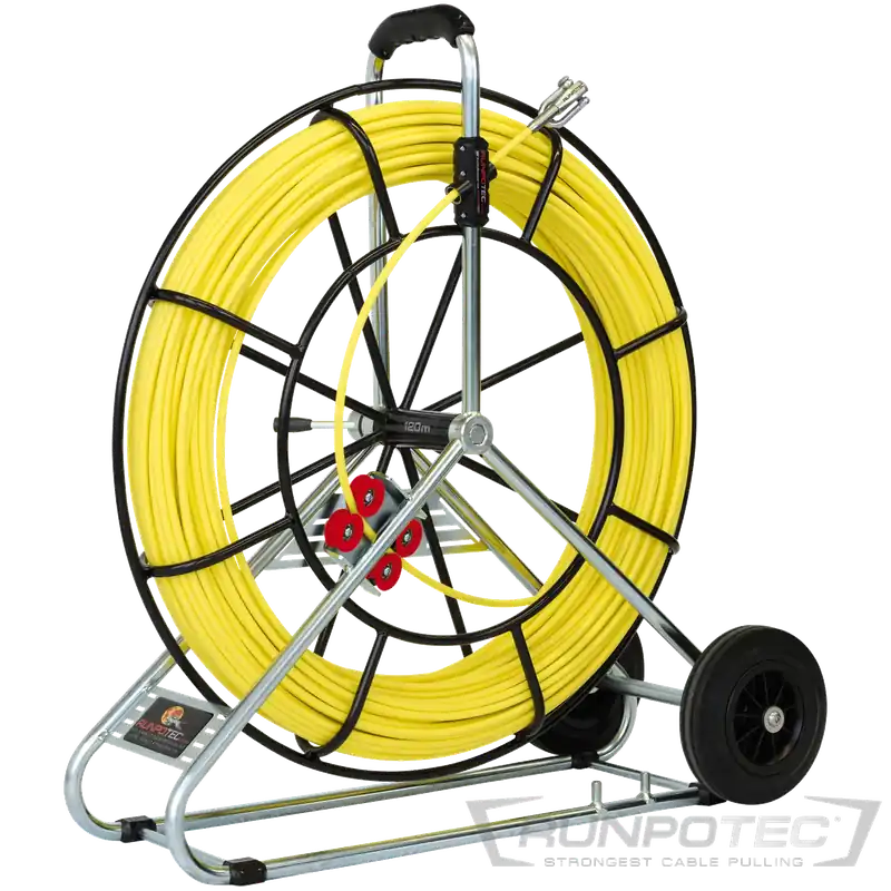 Kracherpreis Runpotec Glasfaserstab 60 m Ø 9 mm inkl. Stahlhaspel Ø 730 mm-fahrbar, Doppelauslaufsystem und Meterzähler RUNPOTEC Gewinde RTG Ø 12 mm