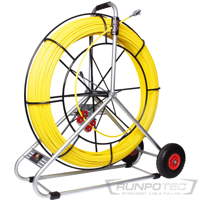 Geprüft Runpotec Glasfaserstab 100 m Ø 11 mm inkl. Stahlhaspel Ø 1000 mm-fahrbar, Doppelauslaufsystem und Meterzähler - RUNPOTEC Gewinde RTG Ø 12 mm