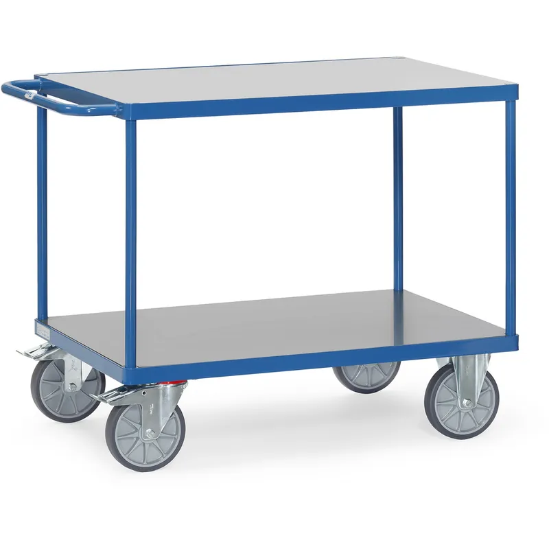 fetra Tischwagen Tragkraft 500kg pulverbeschichtet blau/RAL 5007 m.Hart-PVC-Plattform m.TPE-Bereifung Letzte Chance