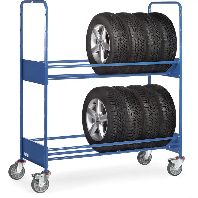 fetra Reifenwagen pulverbeschichtet blau RAL 5007 Ladefläche L1420xB600mm mit 2 Ladeflächen Schnäppchen