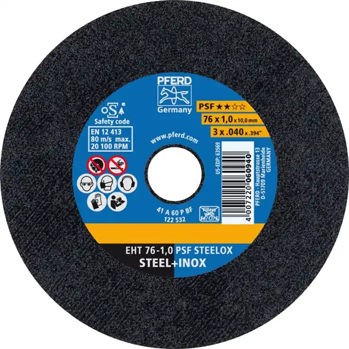 Versand Am Gleichen Tag Trennscheibe PSF STEELOX D.76mm Scheibenstärke 1mm ger.Korund A Bohr.10mm PFERD VE: 25 Stück