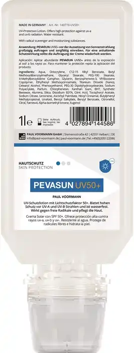 Hautschutz PEVASUN UV50+ 1l PAUL VOORMANN Neue Kollektion