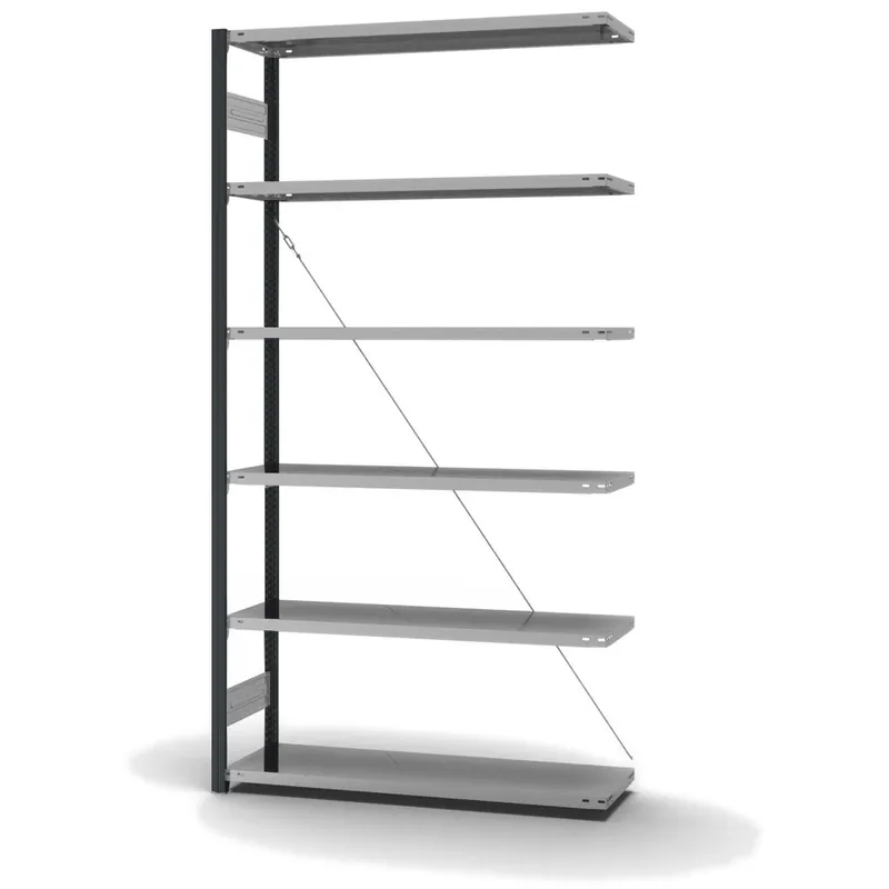 hofe Anbau-Fachbodenregal für Einseitige Nutzung - Stecksystem ORION PLUS - Fachlast 180 kg - H2500 B1300 T400 mm - Profile RAL7016 anthrazitgrau - Böden verzinkt Sonderaktion