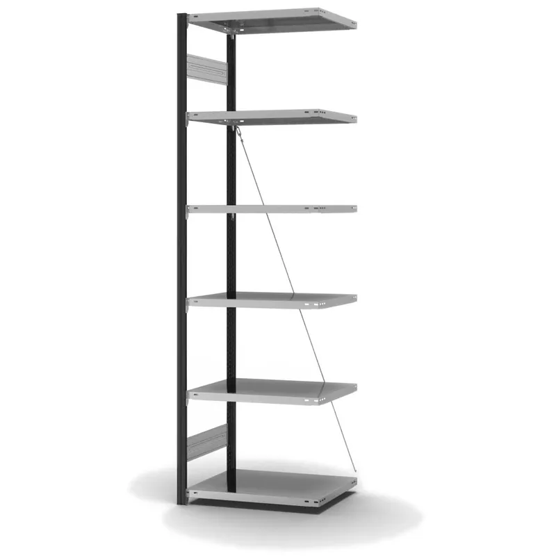 Direktkauf hofe Anbau-Fachbodenregal für Einseitige Nutzung - Stecksystem ORION PLUS - Fachlast 140 kg - H2500 B750 T500 mm - Profile RAL7016 anthrazitgrau - Böden verzinkt