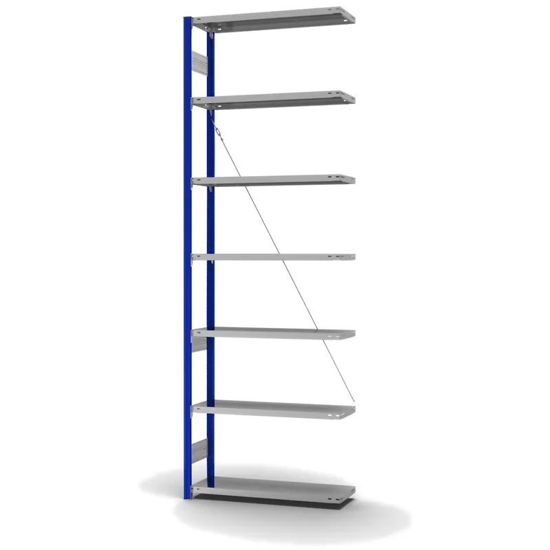 hofe Anbau-Fachbodenregal für Einseitige Nutzung - Stecksystem ORION PLUS - Fachlast 150 kg - H3000 B1000 T300 mm - Profile RAL5010 enzianblau - Böden verzinkt Neue Ware