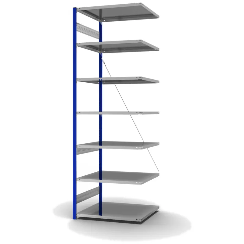 hofe Anbau-Fachbodenregal für Einseitige Nutzung - Stecksystem ORION PLUS - Fachlast 130 kg - H3000 B1000 T800 mm - Profile RAL5010 enzianblau - Böden verzinkt Direktkauf