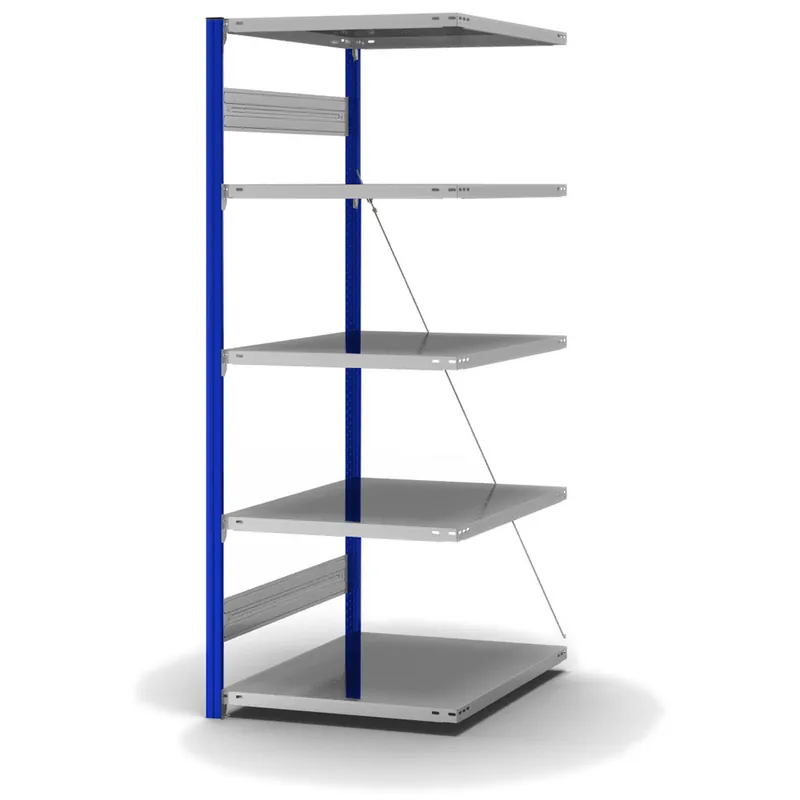 hofe Anbau-Fachbodenregal für Einseitige Nutzung - Stecksystem ORION PLUS - Fachlast 130 kg - H2000 B750 T800 mm - Profile RAL5010 enzianblau - Böden verzinkt Beliebt