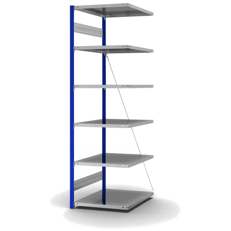 hofe Anbau-Fachbodenregal für Einseitige Nutzung - Stecksystem ORION PLUS - Fachlast 130 kg - H2500 B750 T800 mm - Profile RAL5010 enzianblau - Böden verzinkt Sonderangebot