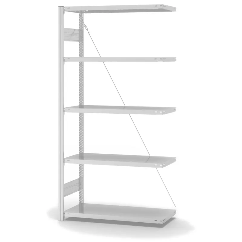 hofe Anbau-Fachbodenregal für Einseitige Nutzung - Stecksystem ORION PLUS - Fachlast 225 kg - H2000 B1000 T400 mm - RAL7035 Lichtgrau Highlight
