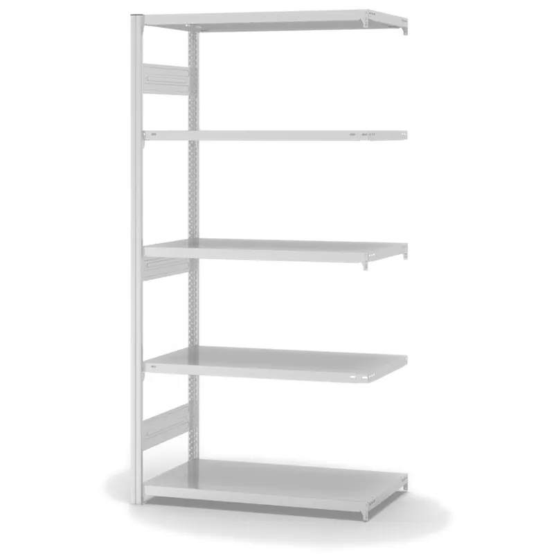 hofe Anbau-Fachbodenregal für Beidseitige Nutzung - Stecksystem ORION PLUS - Fachlast 330 kg - H2000 B1000 T500 mm - RAL7035 Lichtgrau Ausverkauf