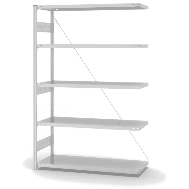 Billig hofe Anbau-Fachbodenregal für Einseitige Nutzung - Stecksystem ORION PLUS - Fachlast 330 kg - H2000 B1300 T500 mm - RAL7035 Lichtgrau