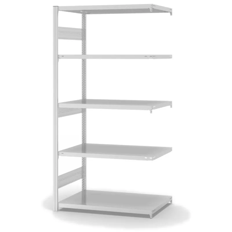 hofe Anbau-Fachbodenregal für Beidseitige Nutzung - Stecksystem ORION PLUS - Fachlast 330 kg - H2000 B1000 T600 mm - RAL7035 Lichtgrau Garantierte Lieferung