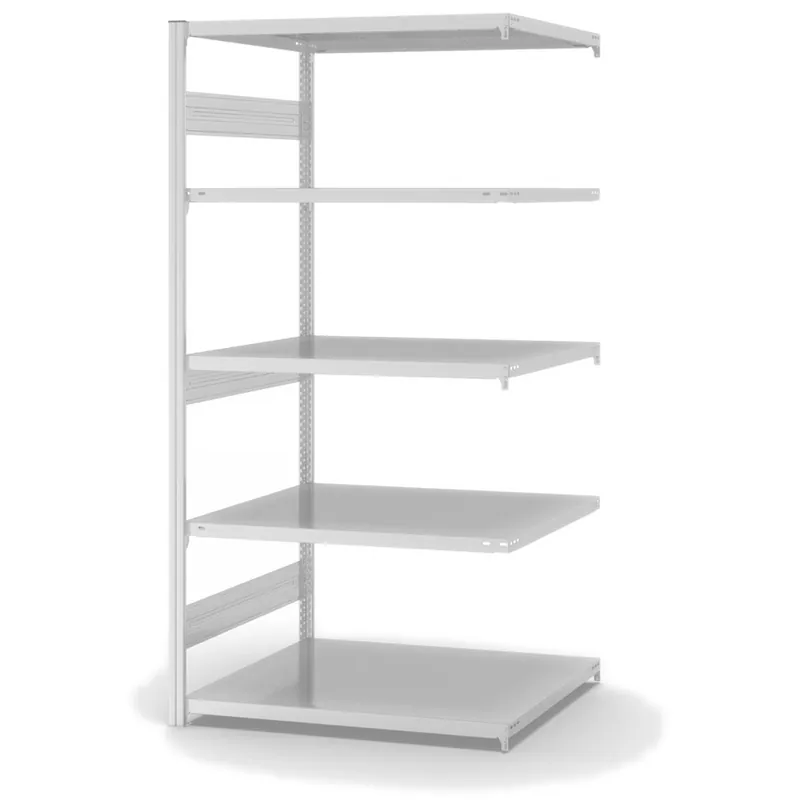 Expressversand hofe Anbau-Fachbodenregal für Beidseitige Nutzung - Stecksystem ORION PLUS - Fachlast 330 kg - H2000 B1000 T800 mm - RAL7035 Lichtgrau