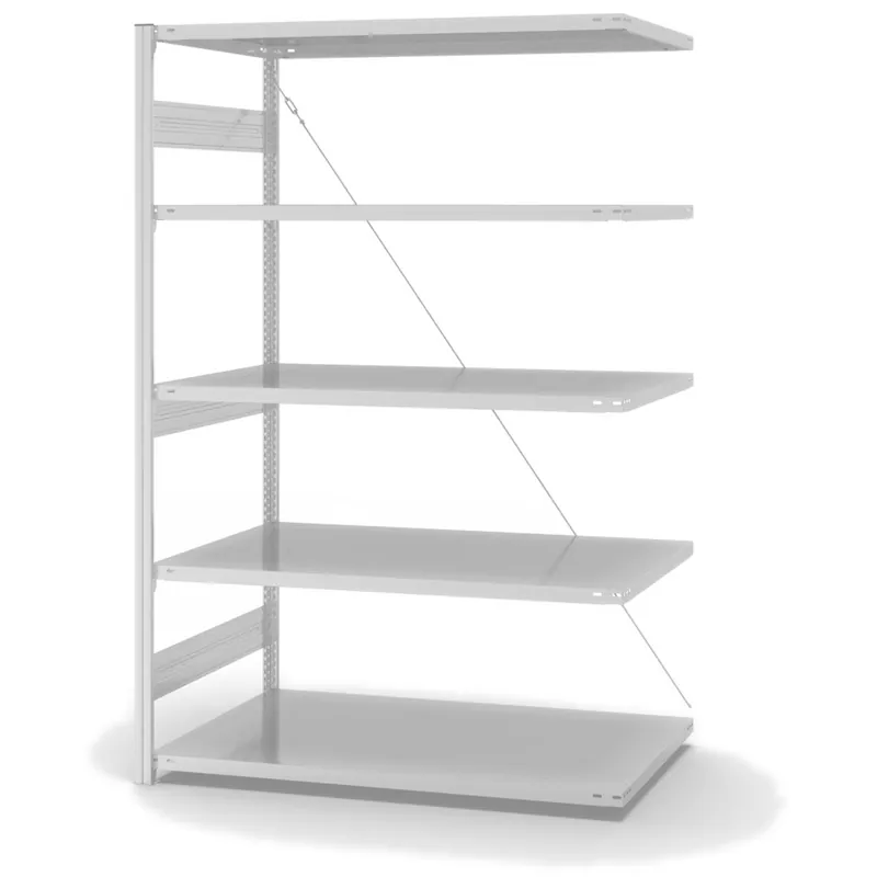 hofe Anbau-Fachbodenregal für Einseitige Nutzung - Stecksystem ORION PLUS - Fachlast 330 kg - H2000 B1300 T800 mm - RAL7035 Lichtgrau Schneller Versand