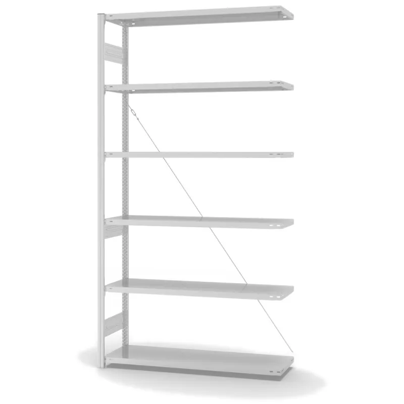 Neu hofe Anbau-Fachbodenregal für Einseitige Nutzung - Stecksystem ORION PLUS - Fachlast 215 kg - H2500 B1300 T400 mm - RAL7035 Lichtgrau