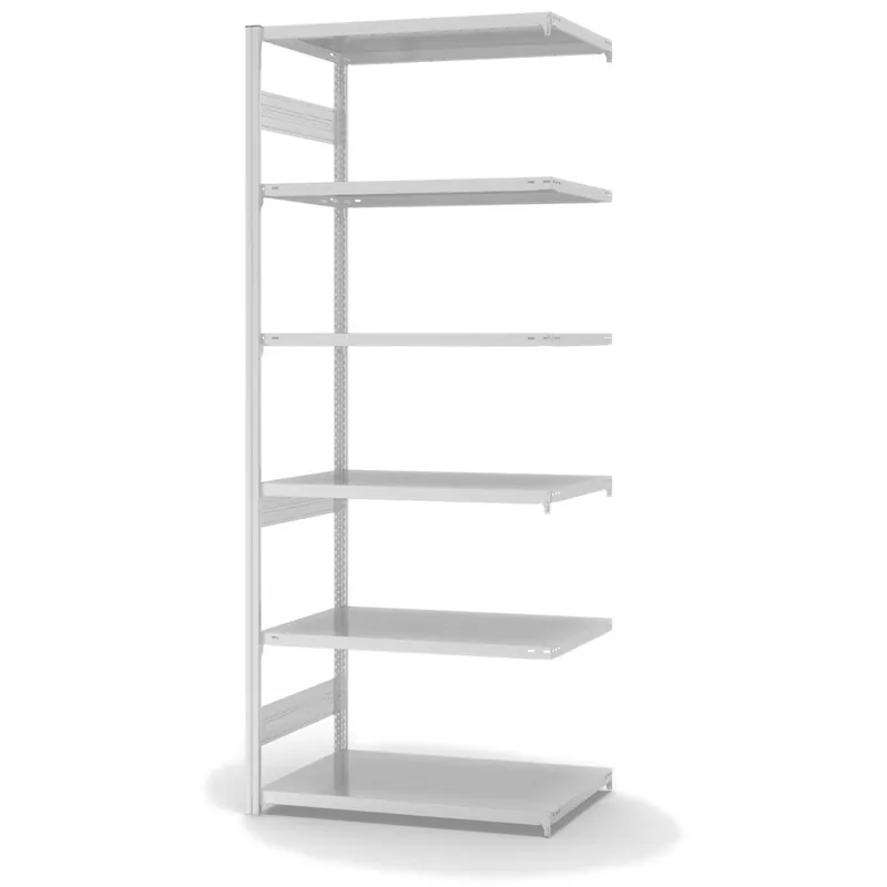 hofe Anbau-Fachbodenregal für Beidseitige Nutzung - Stecksystem ORION PLUS - Fachlast 240 kg - H2500 B1000 T600 mm - RAL7035 Lichtgrau Sofort Bestellen