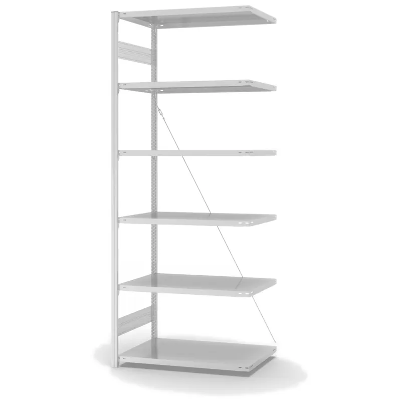 Neu Im Sortiment hofe Anbau-Fachbodenregal für Einseitige Nutzung - Stecksystem ORION PLUS - Fachlast 140 kg - H2500 B1000 T600 mm - RAL7035 Lichtgrau