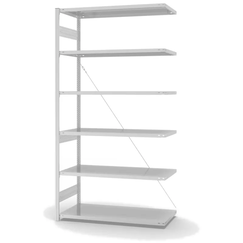 hofe Anbau-Fachbodenregal für Einseitige Nutzung - Stecksystem ORION PLUS - Fachlast 330 kg - H2500 B1300 T600 mm - RAL7035 Lichtgrau Direktkauf