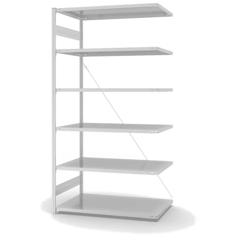 hofe Anbau-Fachbodenregal für Einseitige Nutzung - Stecksystem ORION PLUS - Fachlast 190 kg - H2500 B1300 T800 mm - RAL7035 Lichtgrau Saisonangebot