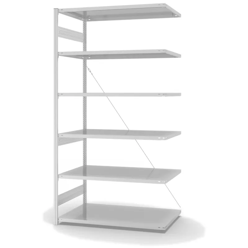 hofe Anbau-Fachbodenregal für Einseitige Nutzung - Stecksystem ORION PLUS - Fachlast 330 kg - H2500 B1300 T800 mm - RAL7035 Lichtgrau Nur Heute
