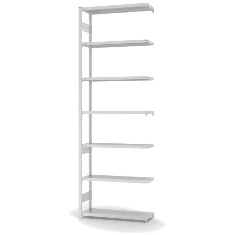 hofe Anbau-Fachbodenregal für Beidseitige Nutzung - Stecksystem ORION PLUS - Fachlast 150 kg - H3000 B1000 T300 mm - RAL7035 Lichtgrau Abverkauf