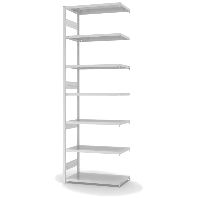 hofe Anbau-Fachbodenregal für Beidseitige Nutzung - Stecksystem ORION PLUS - Fachlast 330 kg - H3000 B1000 T500 mm - RAL7035 Lichtgrau Mega-Angebot