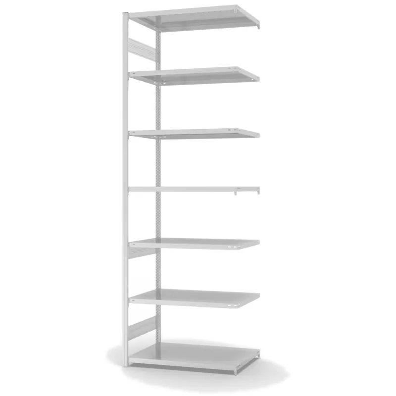 hofe Anbau-Fachbodenregal für Beidseitige Nutzung - Stecksystem ORION PLUS - Fachlast 140 kg - H3000 B1000 T600 mm - RAL7035 Lichtgrau Must-Have